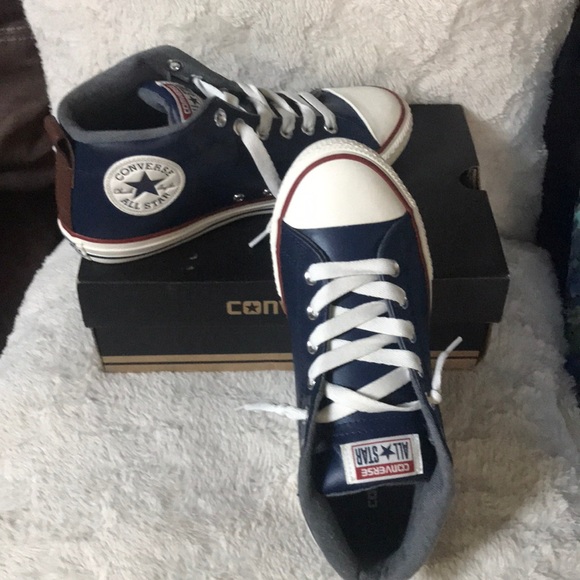 navy blue leather converse all star